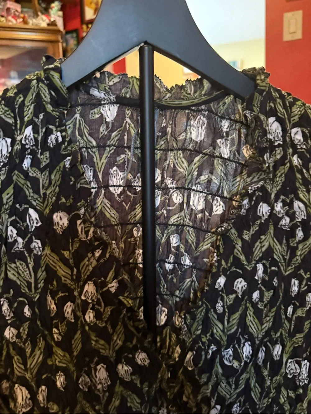 Anthropologie Black Floral Long-Sleeve Blouse